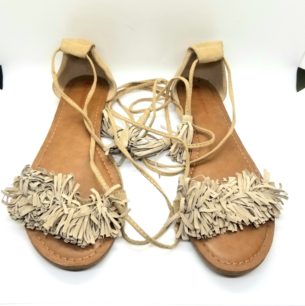 Big Buddha Faux Leather Fringed Gladiator Sandals